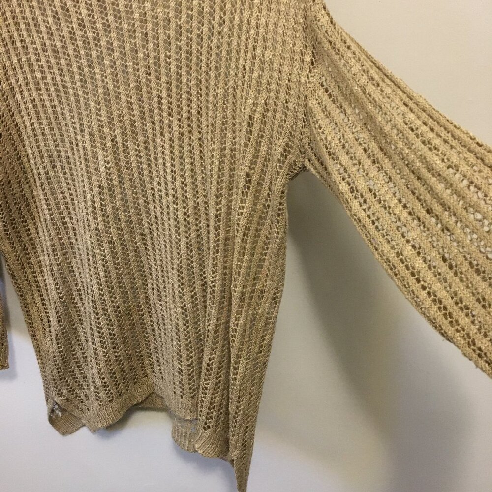 Kaktus Tan Crochet Knit Top Boho Slip-Over Open Weave Top Plus Size 2X - Picture 3 of 10